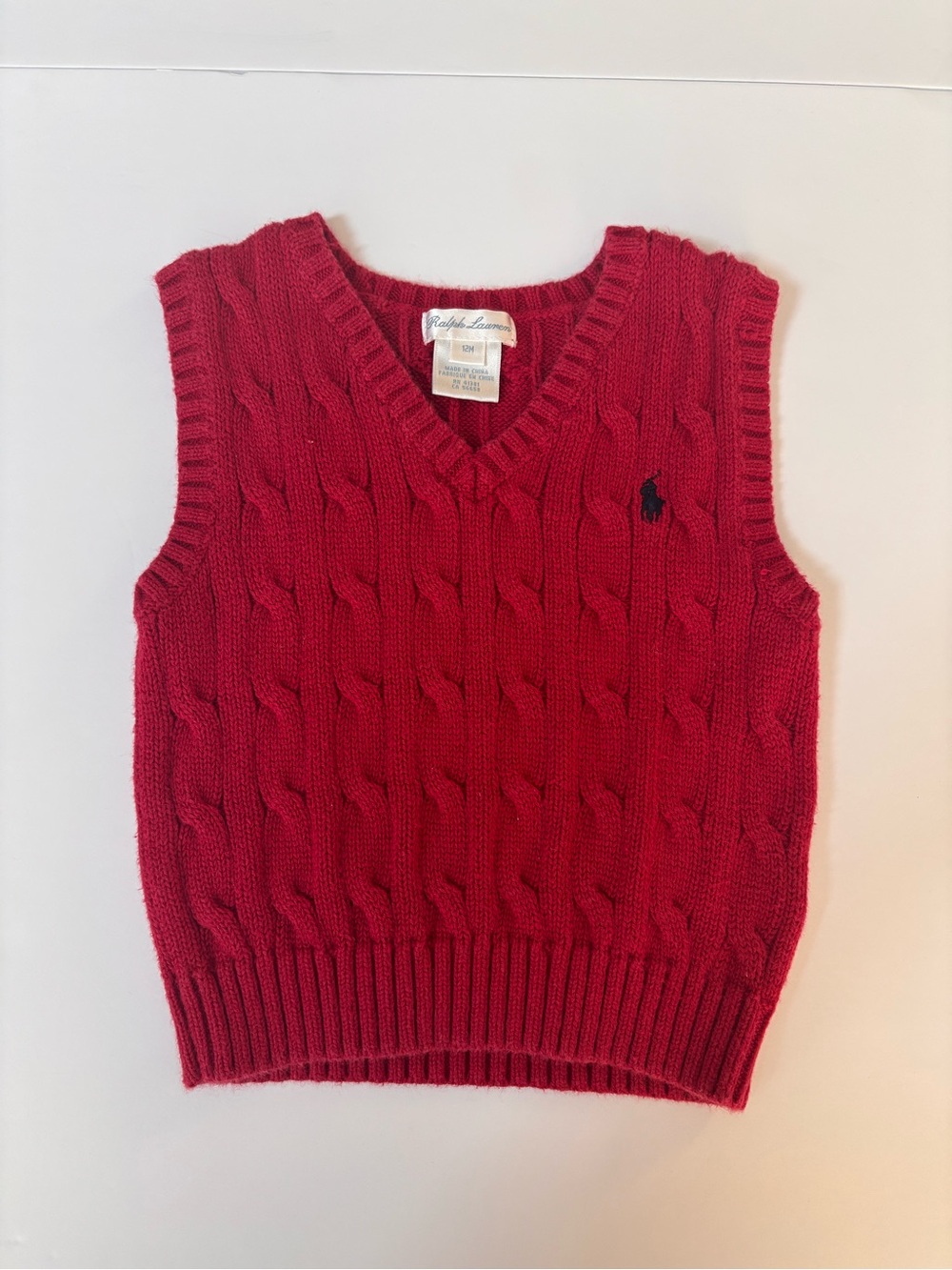 Ralph Lauren Baby Red Cable Knit Sweater Vest 12M Preppy Holiday
